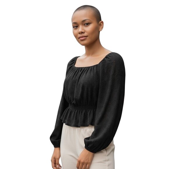 SO Womens Black Eyelet Peasant Top XL - Picture 1 of 11